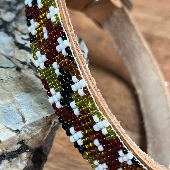 Leather Beaded Dog Collar Handmade Brand New - Medium - Picture 6 of 7